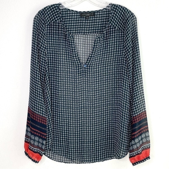 SANCTUARY Boho Print Patterned Semi-Sheer Long Sleeve Blouse Women's Small - Picture 1 of 15